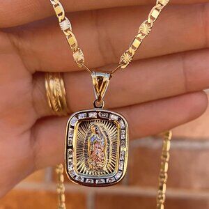 Virgencita de Guadalupe Chain Necklace 14K GF Pendant Gifts Elegance For Ladies